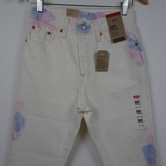 Levi's 501 Jeans Women's Size 25x30 White Tie Dye Denim Button Fly - Picture 2 of 12